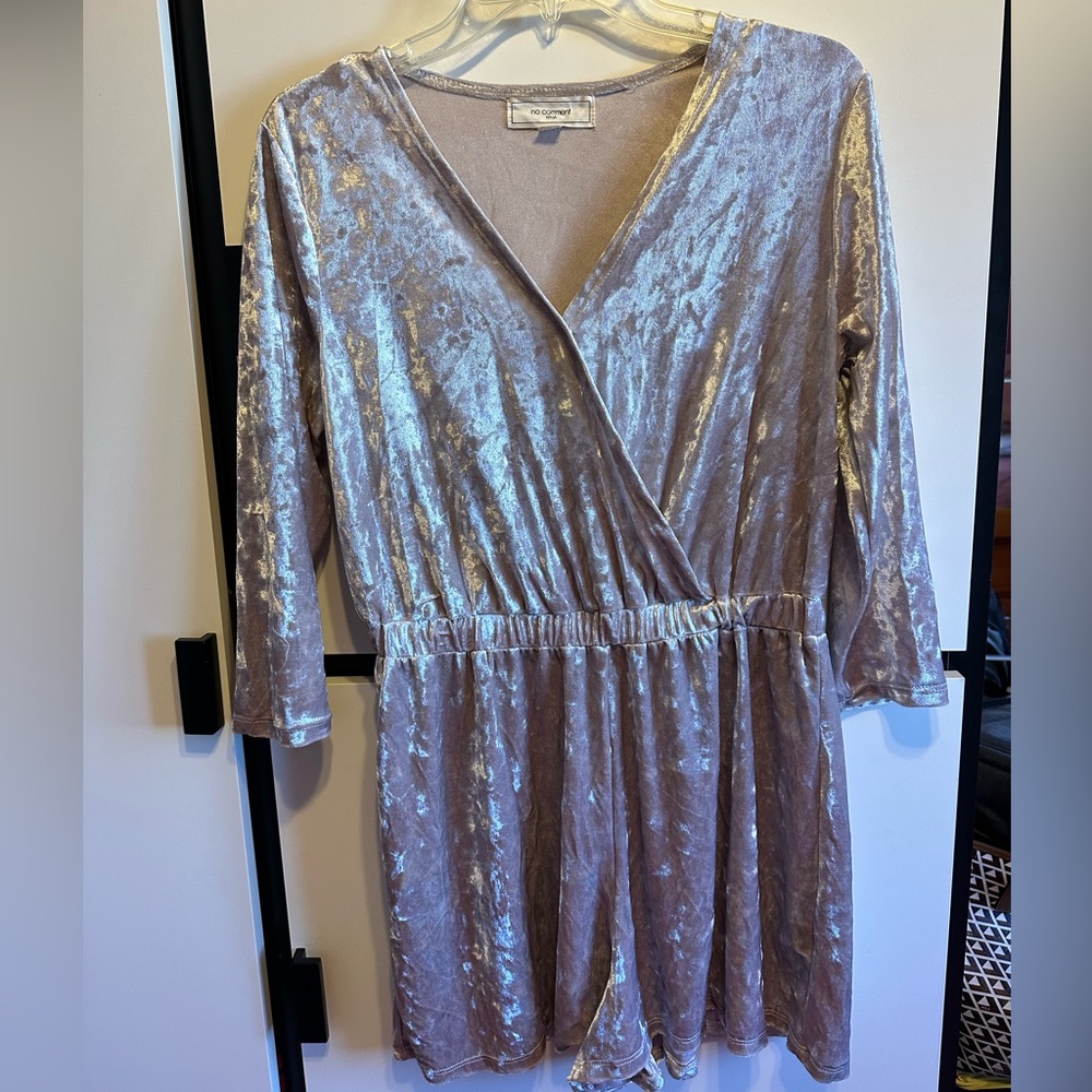 No Comment 3/4 Sleeve Blush Silver Velvet Romper